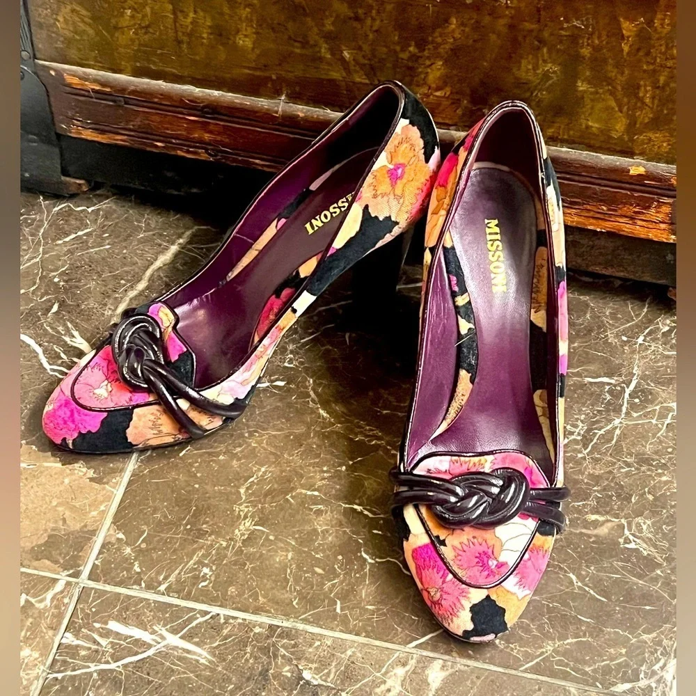 Missoni velvet and patent floral heels authentic
